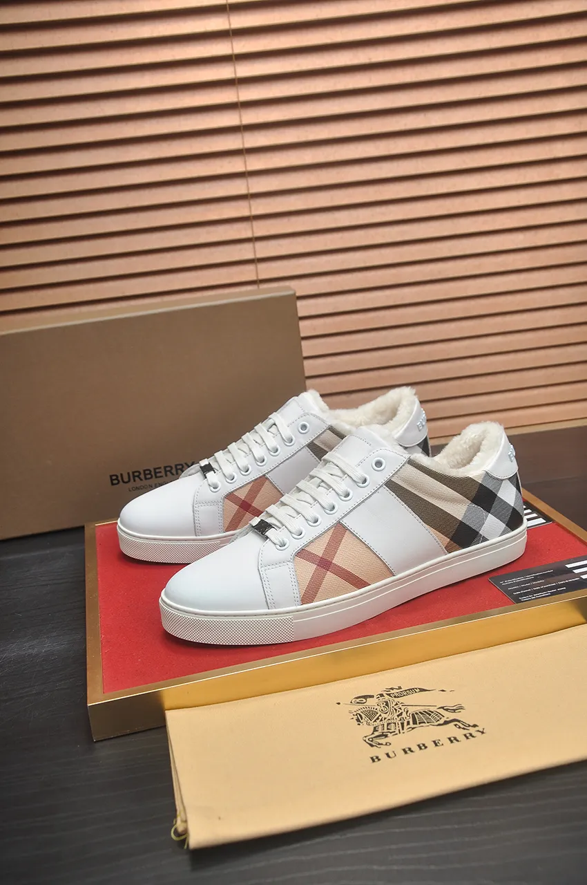 Men's shoes 💰480💶【Burberry】(wool lining) classic low-top sneakers｜Imported cowhide with classic plaid fabric｜wool lining｜original outsole｜fine workmanship and comfortable to wear Size: 38-44 (customized at 45)